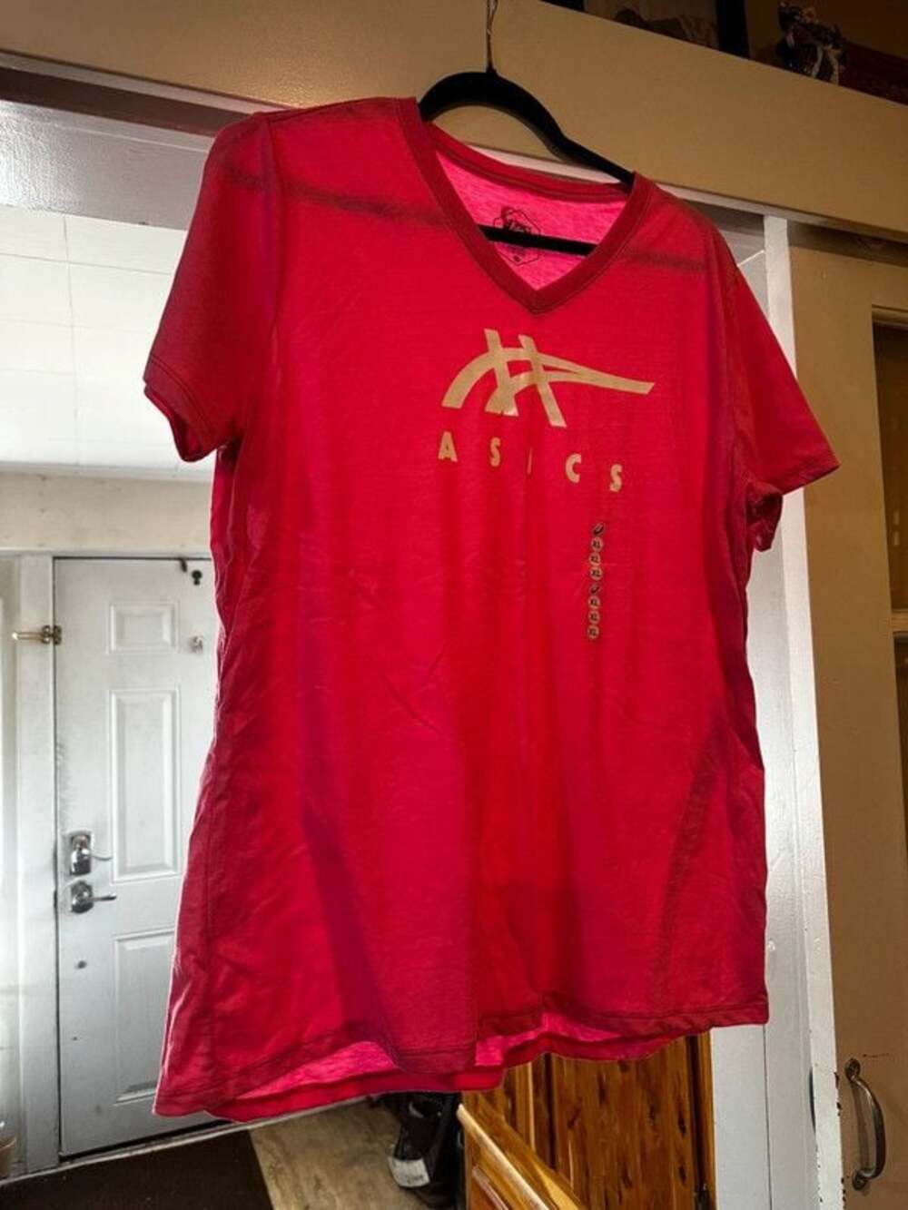 Asics reddish-pink Heather V-Neck  Tee Shirt Women's XL nwot